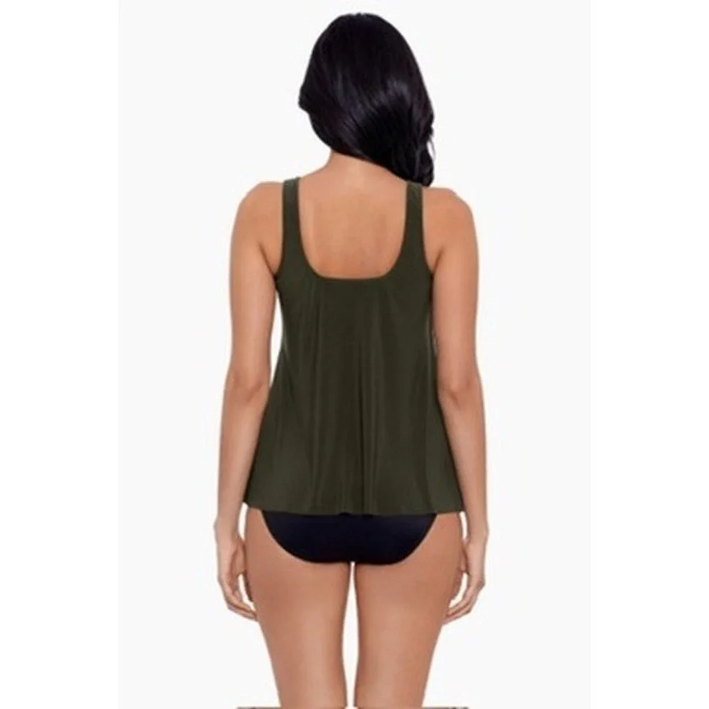 NWT Miraclesuit Ursula Tankini Top Nori Draped Scoop Neck Swimwear 14 $128